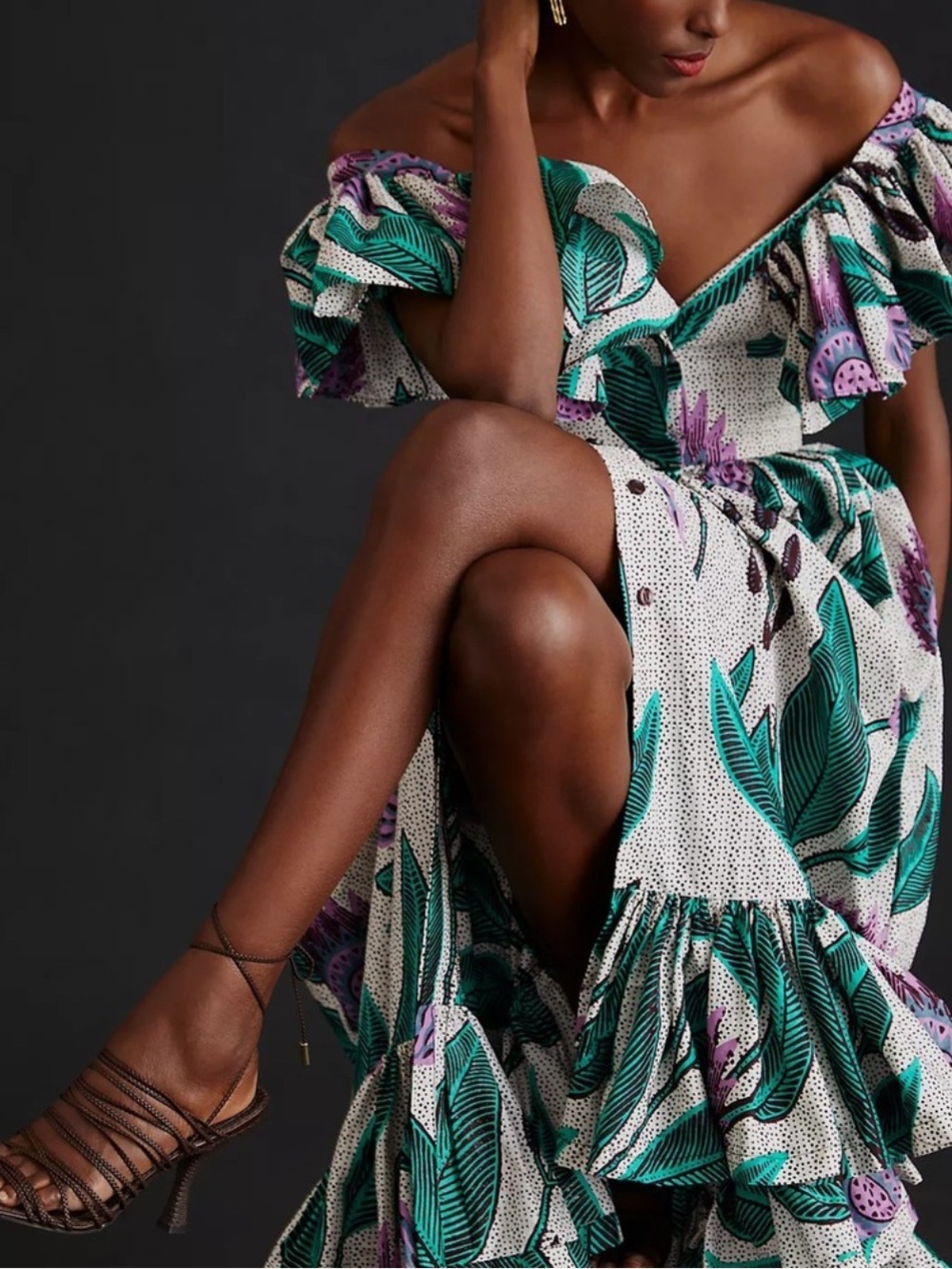 Anthropologie x Sika Off-The-Shoulder Printed Maxi Dress | Size 0 | Cotton Maxi